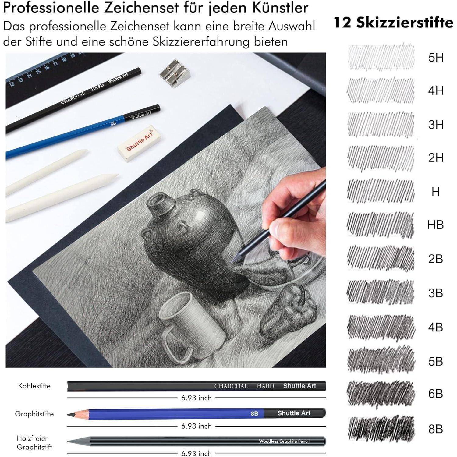 Zeichenset 37-teilig Graphitstift Kohlestift 1 Stück 37er Pack