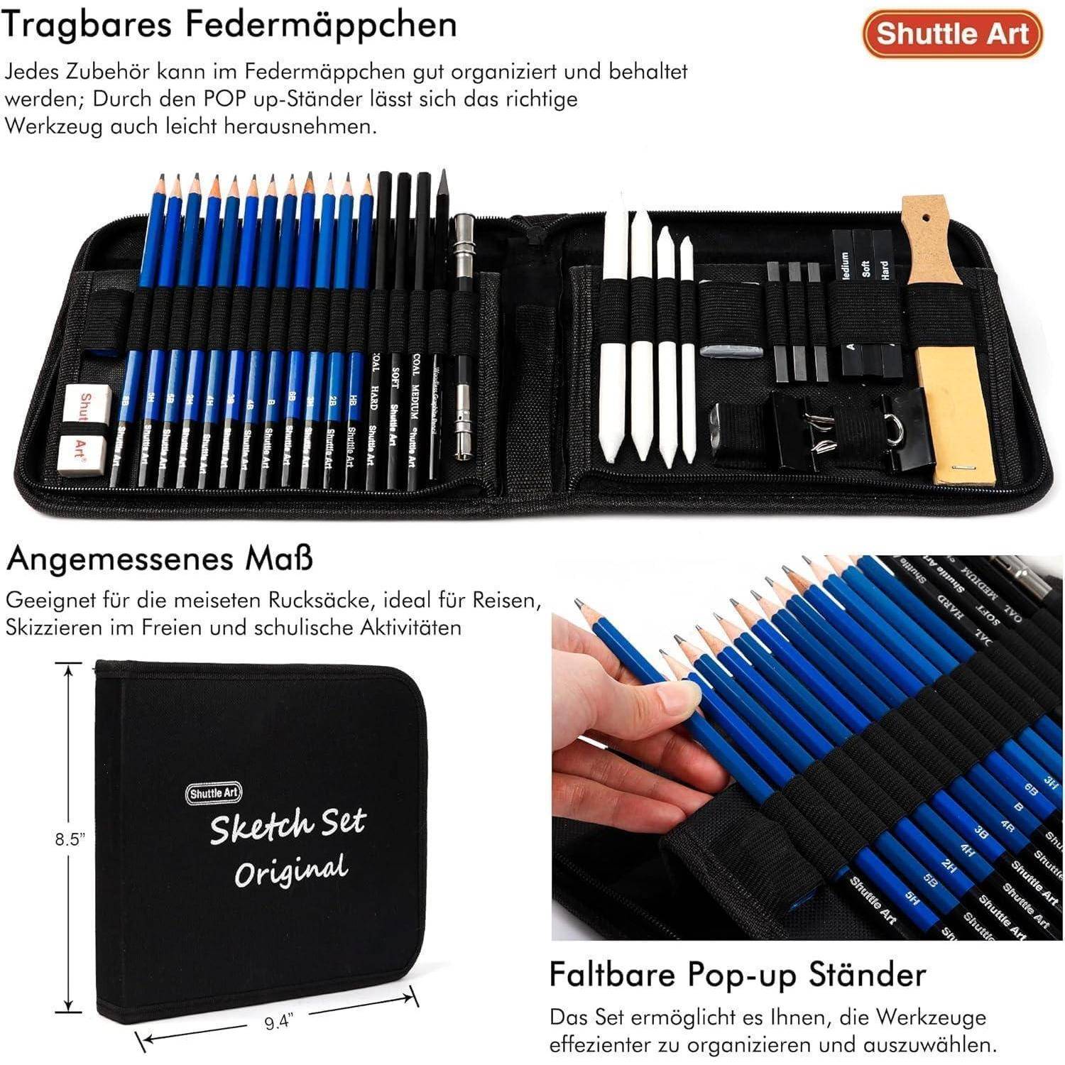 Zeichenset 37-teilig Graphitstift Kohlestift 1 Stück 37er Pack
