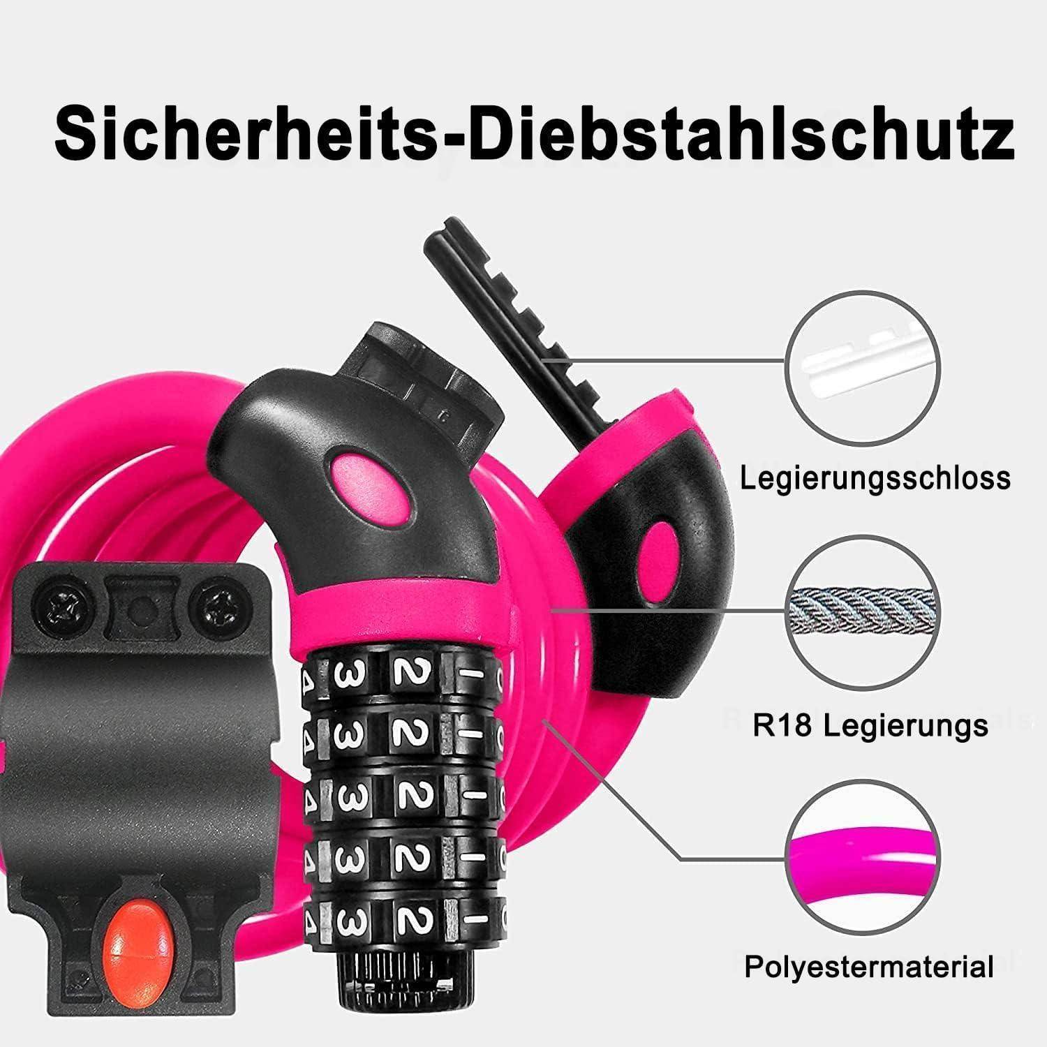 Fahrradschloss Kabelschloss 120cm 12mm 5stellig Rosa