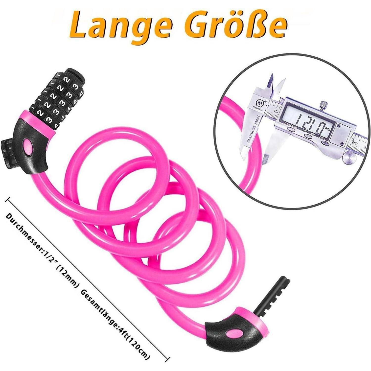 Fahrradschloss Kabelschloss 120cm 12mm 5stellig Rosa