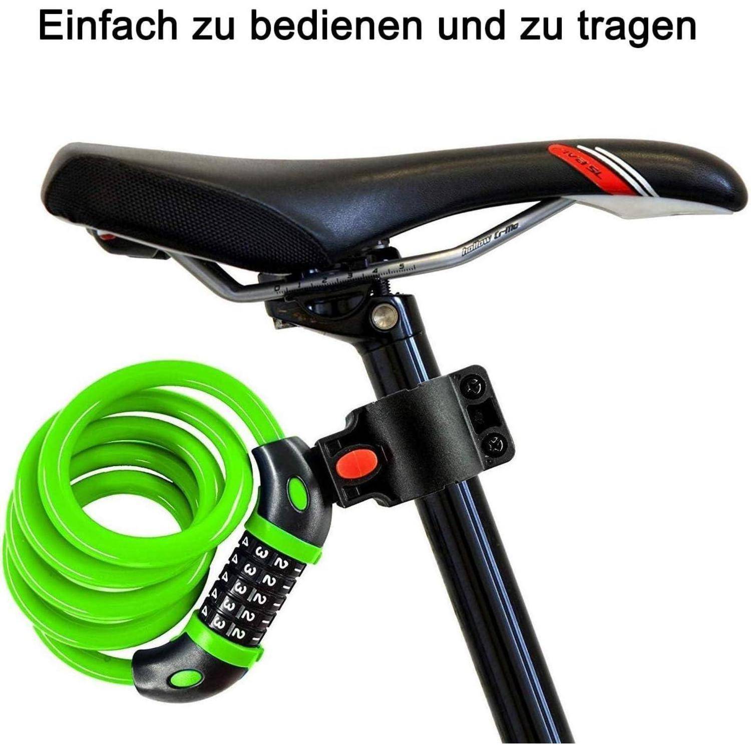 Fahrradschloss Kabelschloss 120cm 12mm Zahlenschloss 5 Stellig Grün