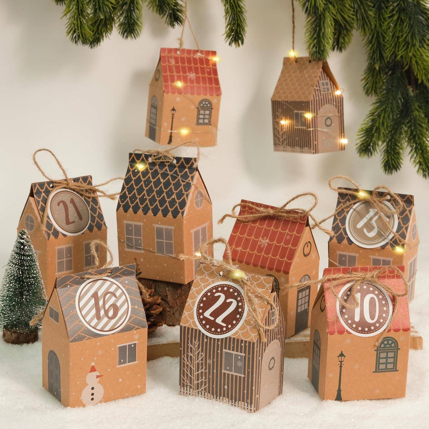 Adventskalender 24 Häuser zum Befüllen mit Zahlenaufklebern