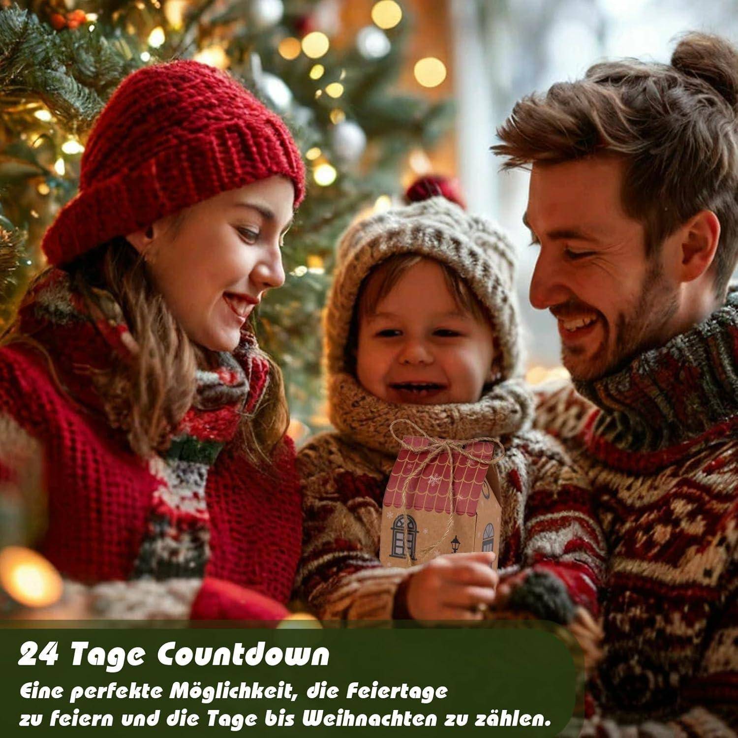 Adventskalender 24 Häuser zum Befüllen mit Zahlenaufklebern