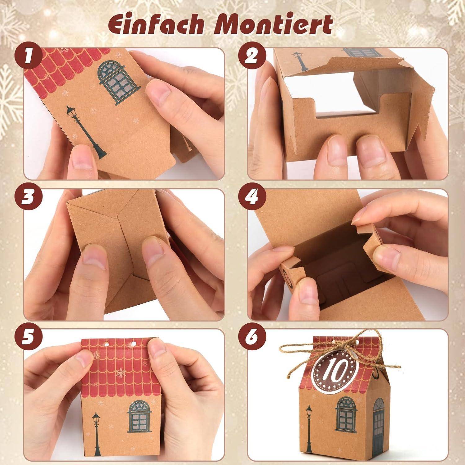 Adventskalender 24 Häuser zum Befüllen mit Zahlenaufklebern