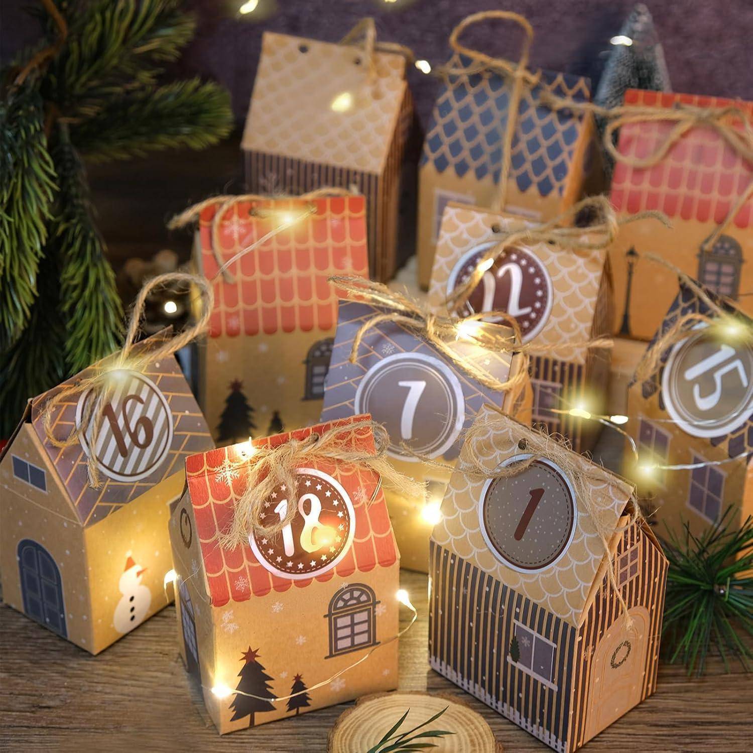 Adventskalender 24 Häuser zum Befüllen mit Zahlenaufklebern