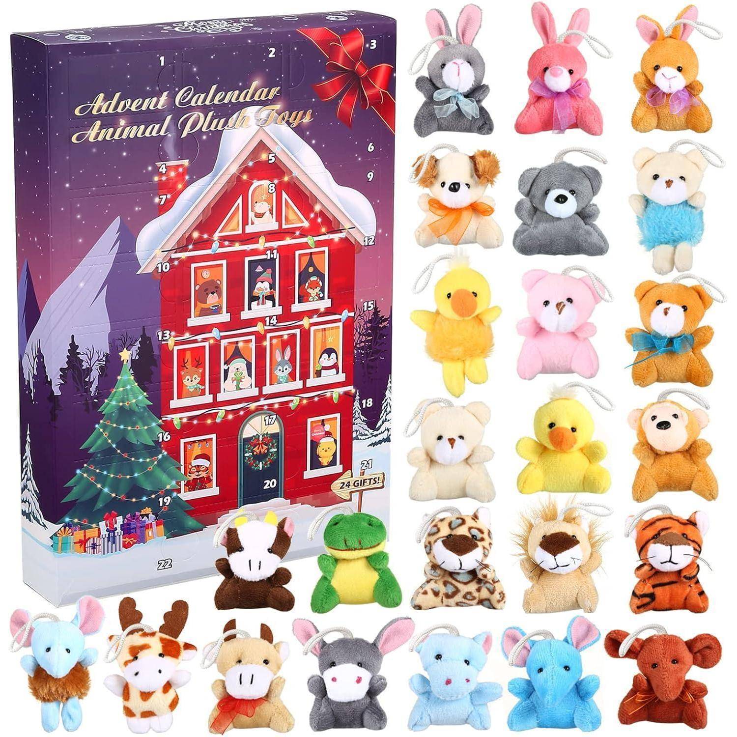 Adventskalender 2025 24 Plüschtiere Schlüsselanhänger Kinder