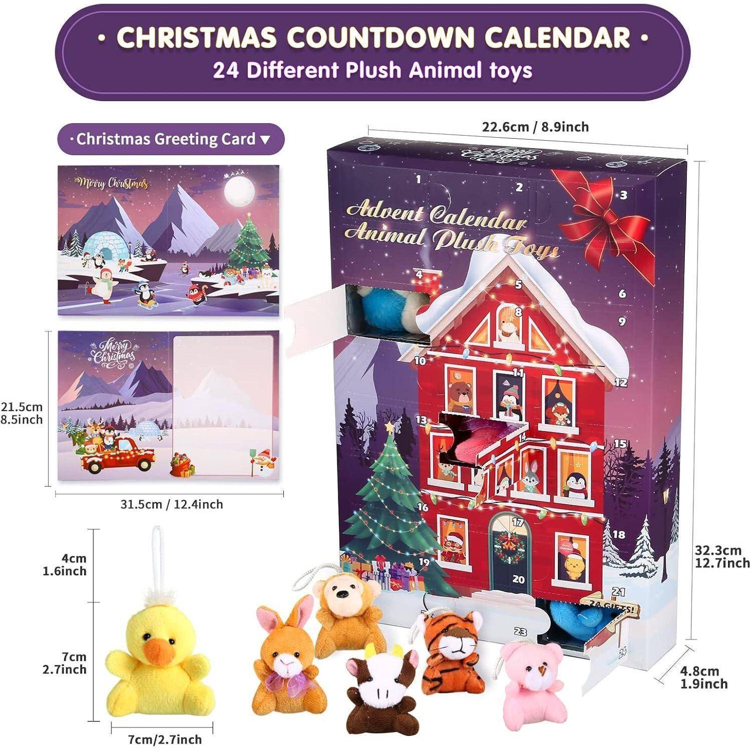 Adventskalender 2025 24 Plüschtiere Schlüsselanhänger Kinder