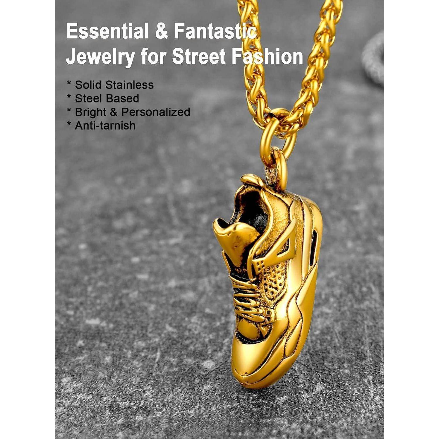 Halskette Herren Anhänger Sneaker Schuhform Edelstahl Gold