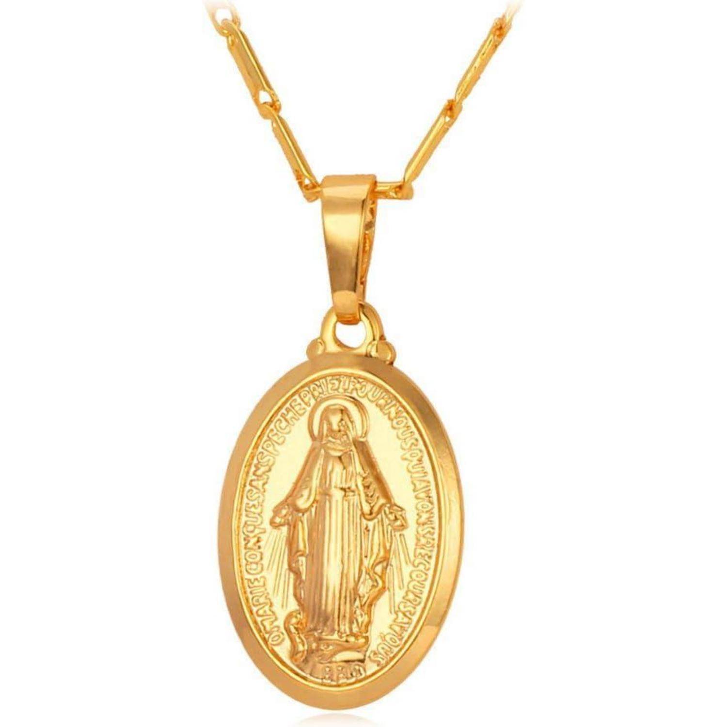 Kette Damen Herren Jungfrau Maria 925 Silber Oval Anhänger 01: Gold