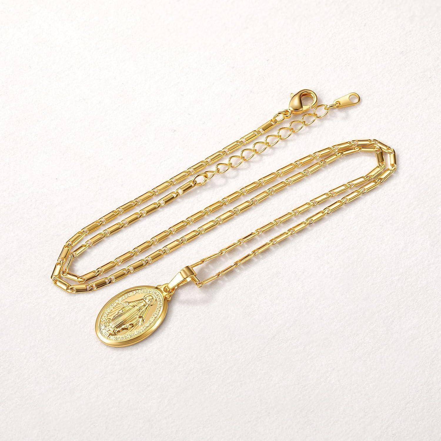 Kette Damen Herren Jungfrau Maria 925 Silber Oval Anhänger 01: Gold