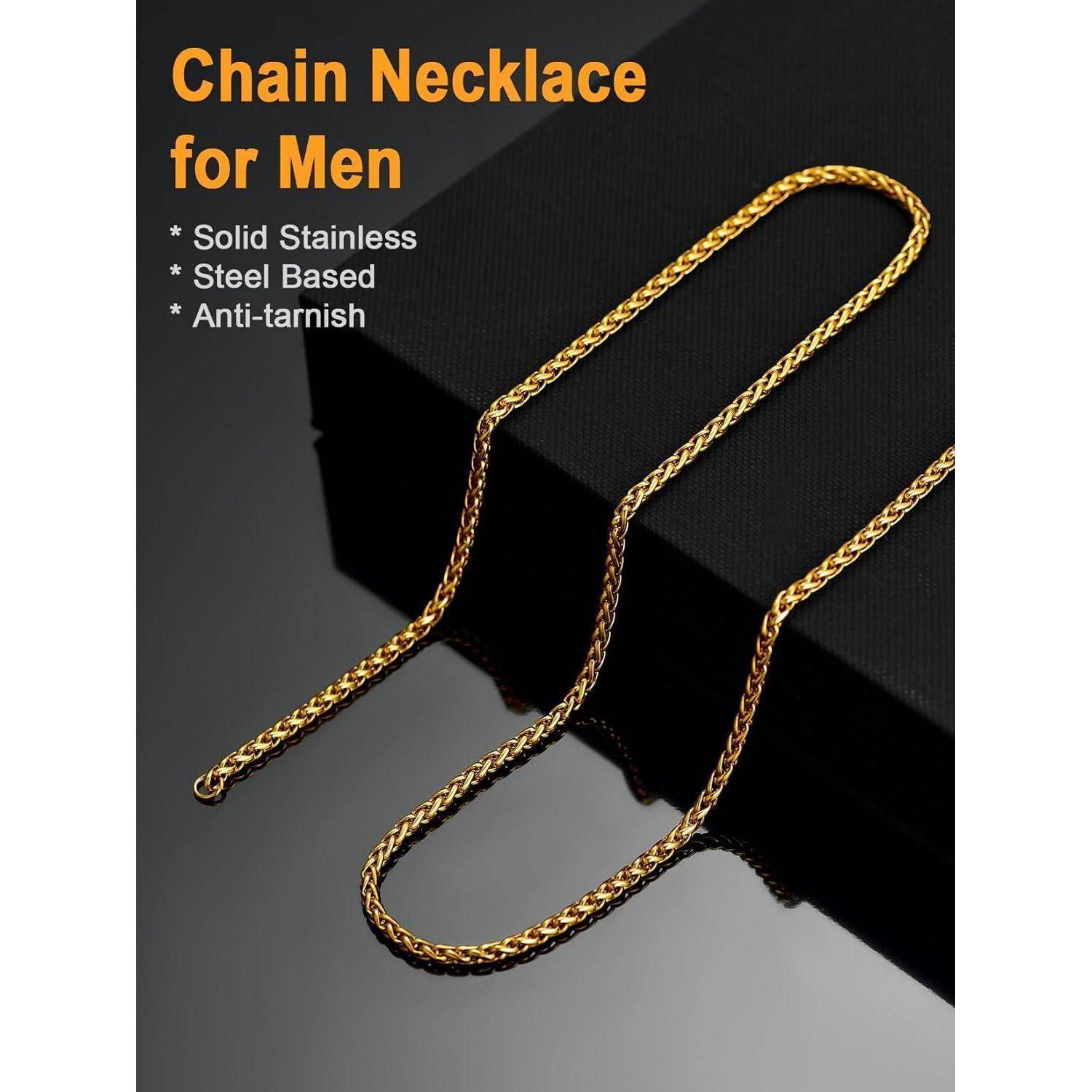 U7 Klassische Weizenkette für Damen Herren Edelstahl/18k vergoldet Gliederkette Hip-Hop Kette 3/6/9mm breit Spiga Chain Necklace für Männer Jungen