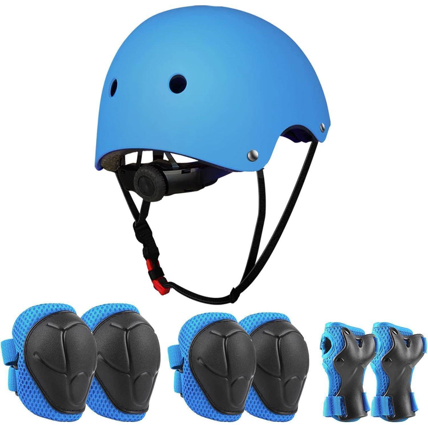 Helm Kinder Skatehelm Protektoren Knieschoner Inliner Blau