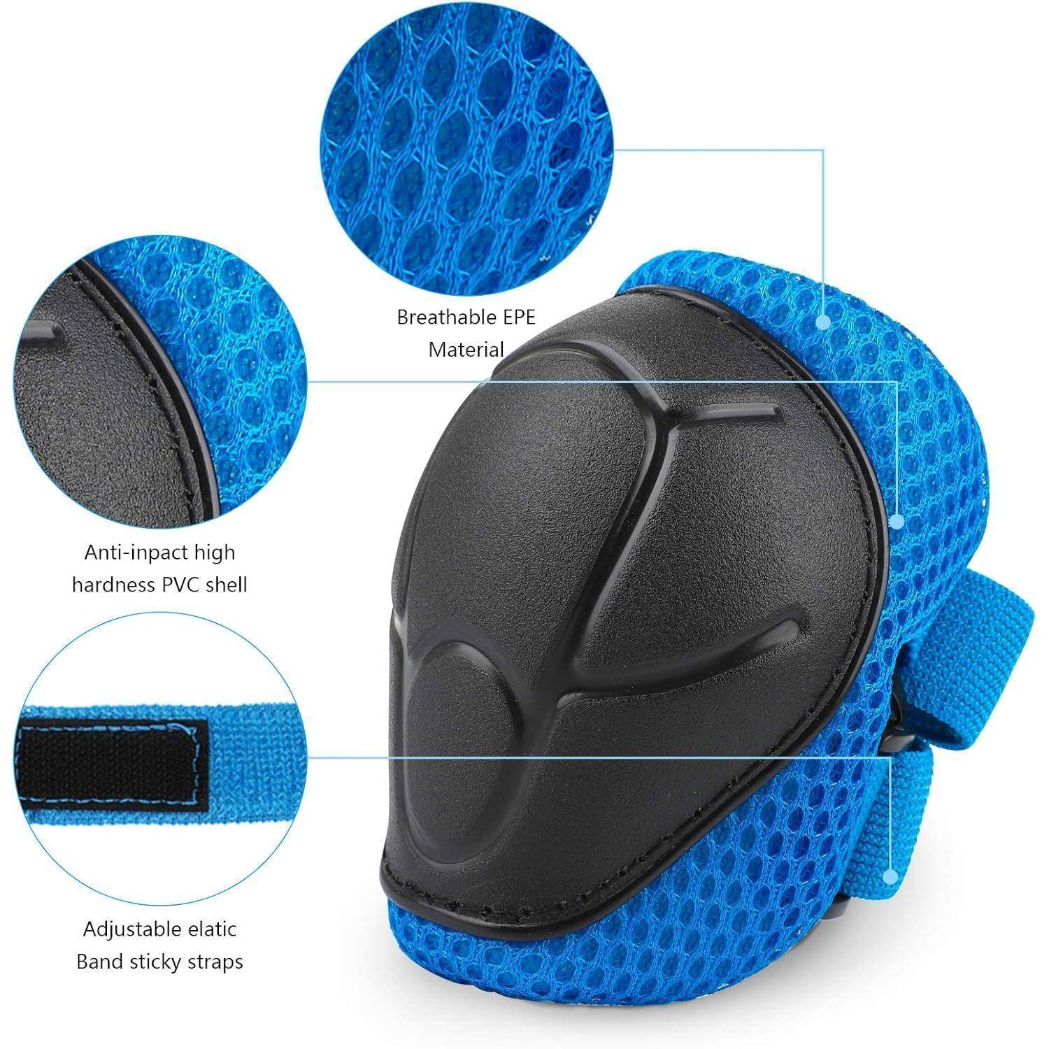 Helm Kinder Skatehelm Protektoren Knieschoner Inliner Blau