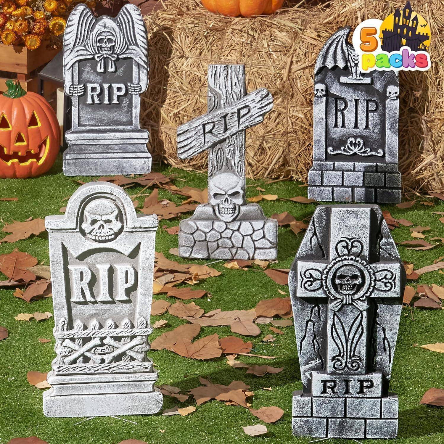 Grabsteine Halloween Schaumstoff 43cm 5er Pack 12 Pfähle Grau