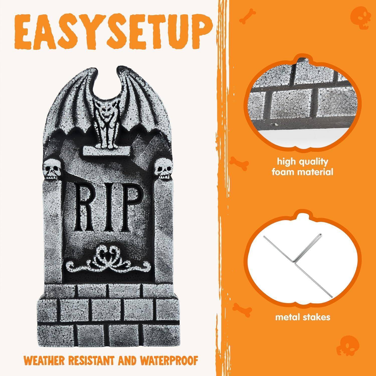 Grabsteine Halloween Schaumstoff 43cm 5er Pack 12 Pfähle Grau