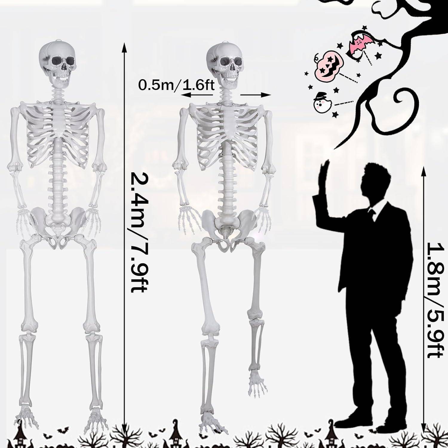 Plastikskelett Halloween 240cm Ganzkörper Gelenke Garten 6