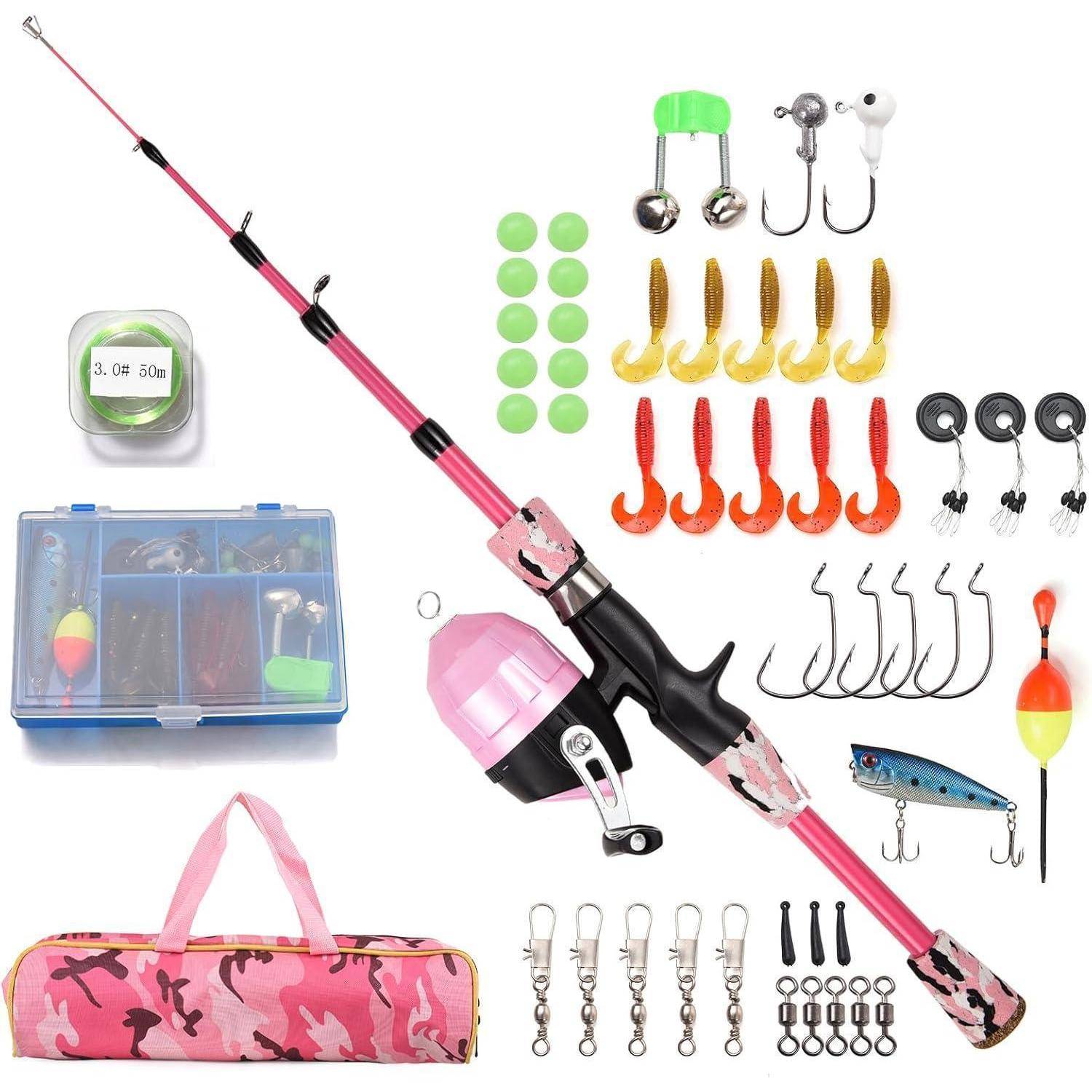 Angelset Kinder Teleskop Angelrute Angelrolle Köder Pink-1.5M