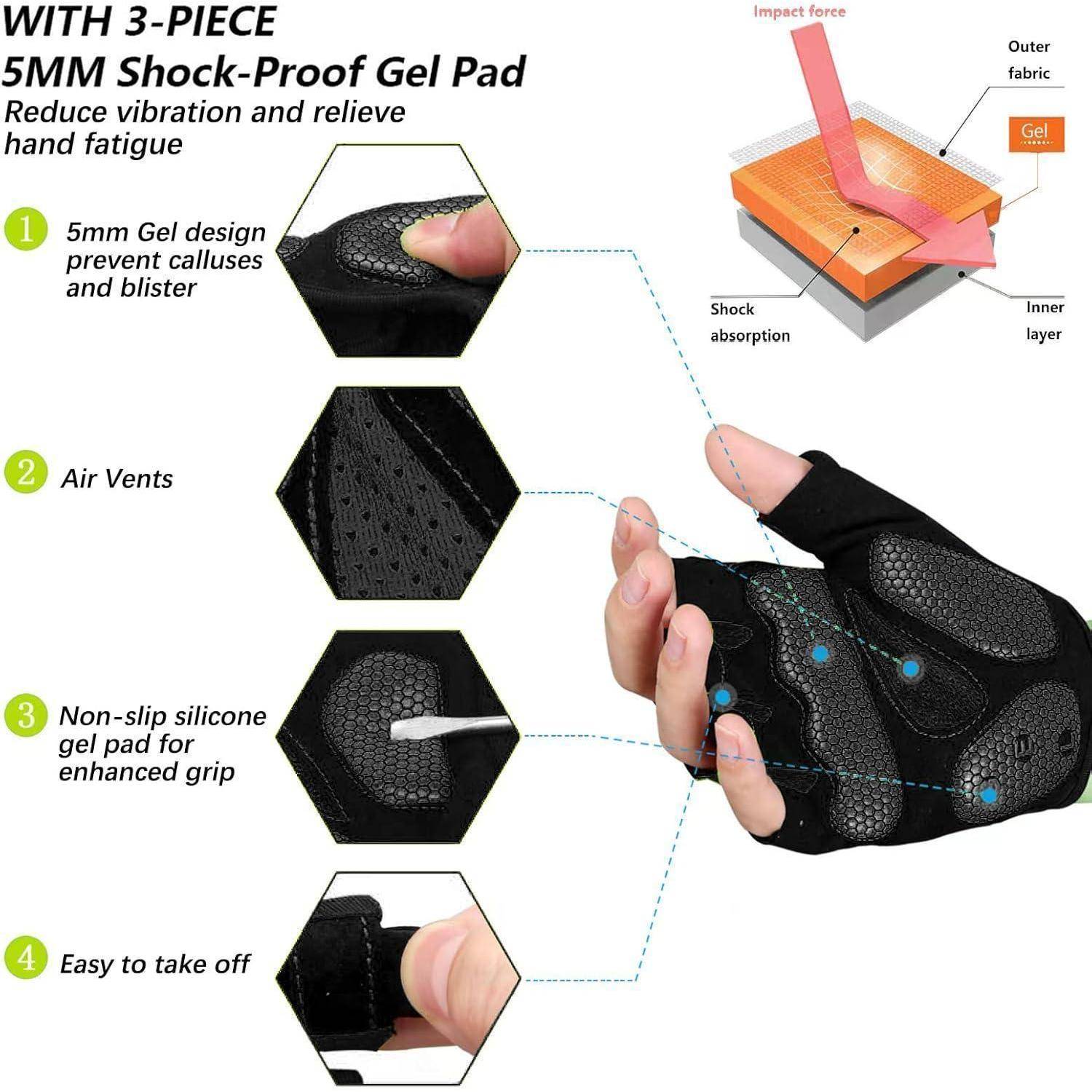 Radhandschuhe Halbfinger Gel 5MM Stoßdämpfend Rutschfest Schwarz M