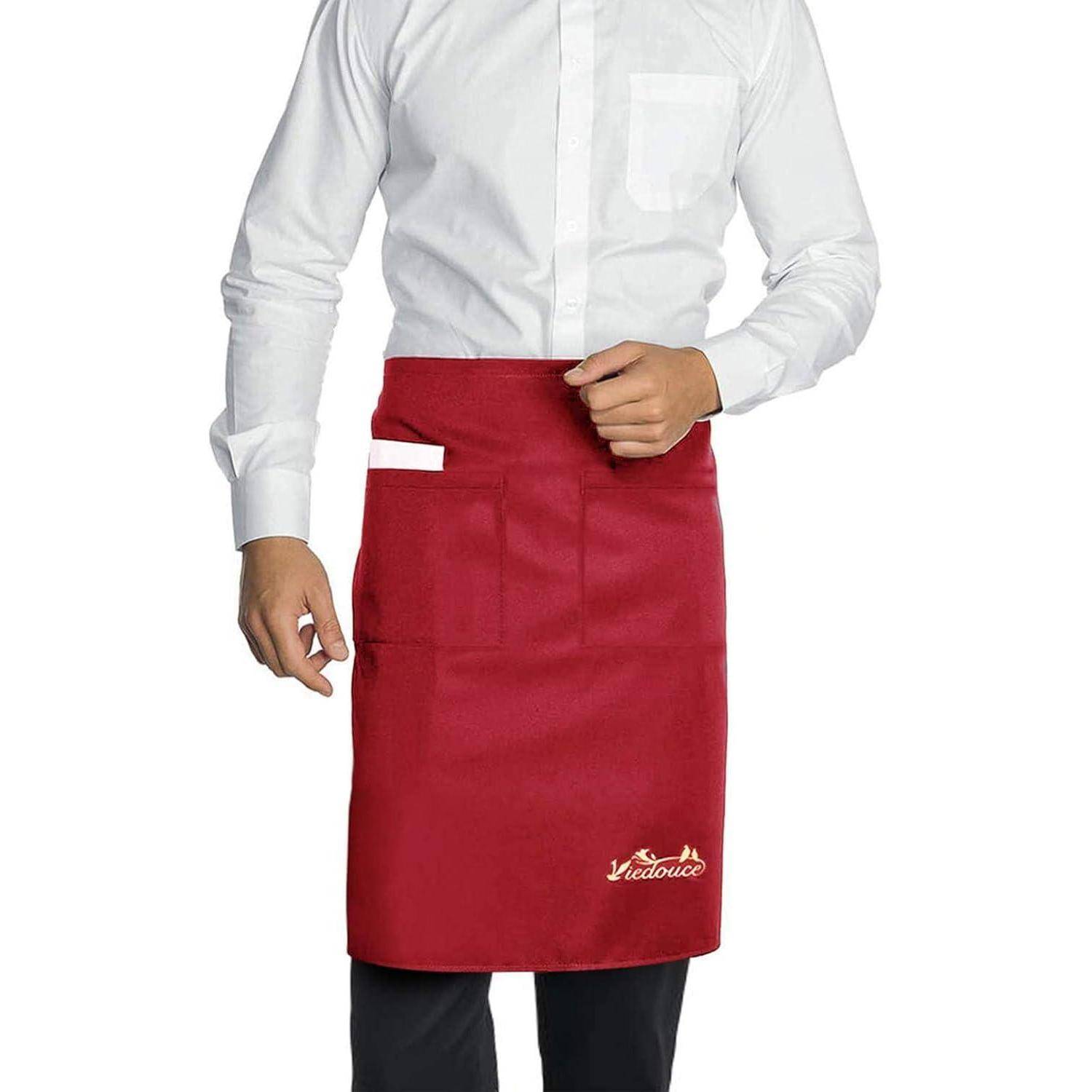 Schürze wasserdicht kurze Taille 2 Taschen Kochschürze Rot