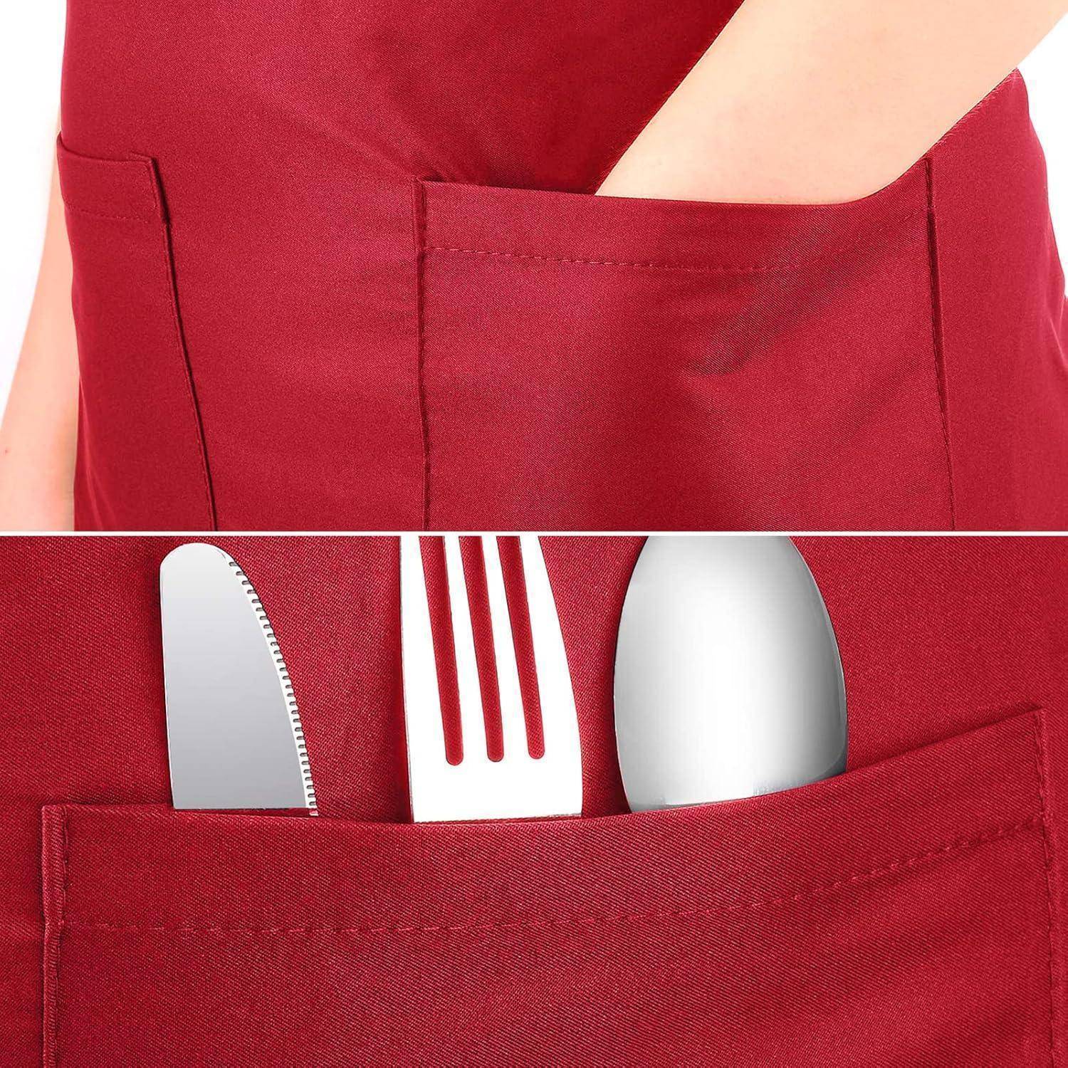 Schürze wasserdicht kurze Taille 2 Taschen Kochschürze Rot
