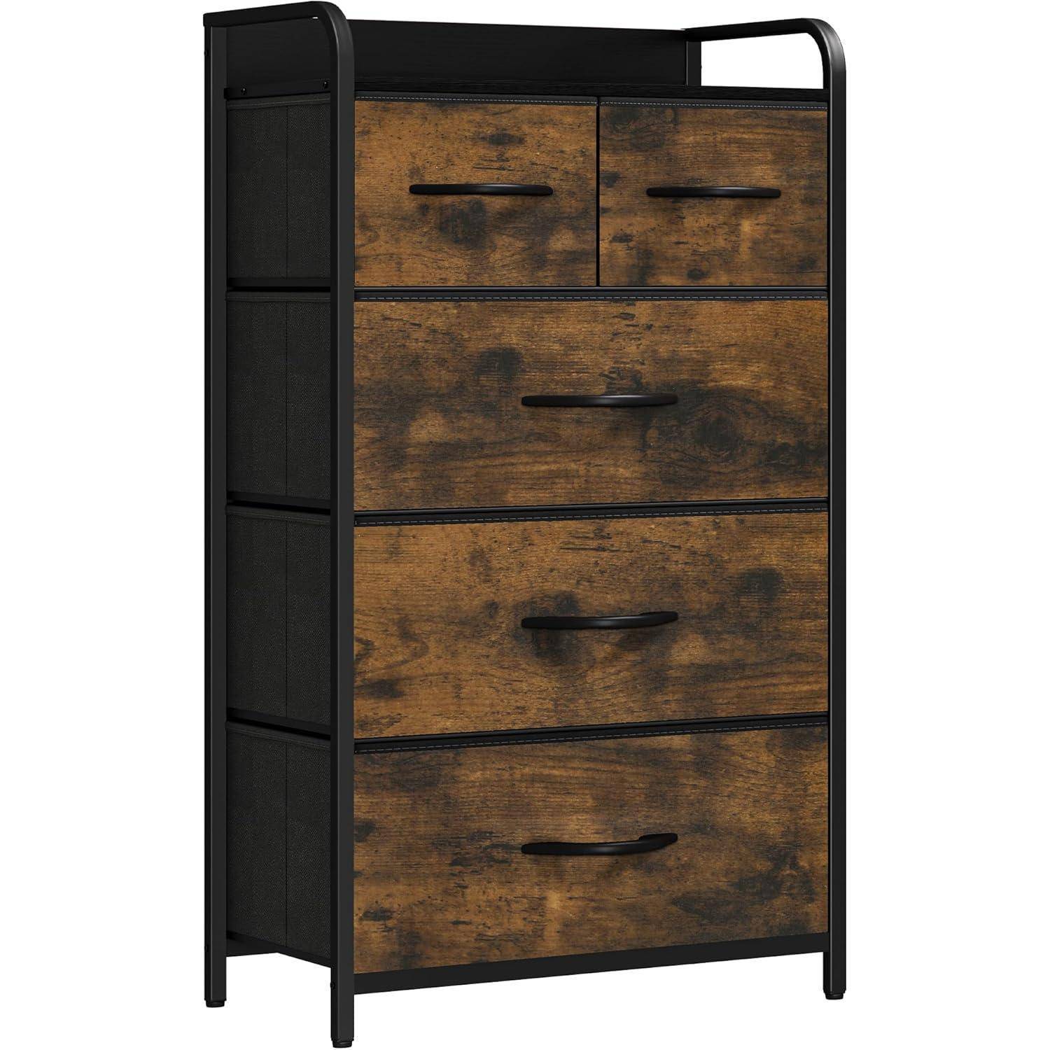Kommode 5 Schubladen Stoff Schlafzimmer Wohnzimmer Rustikal Braun