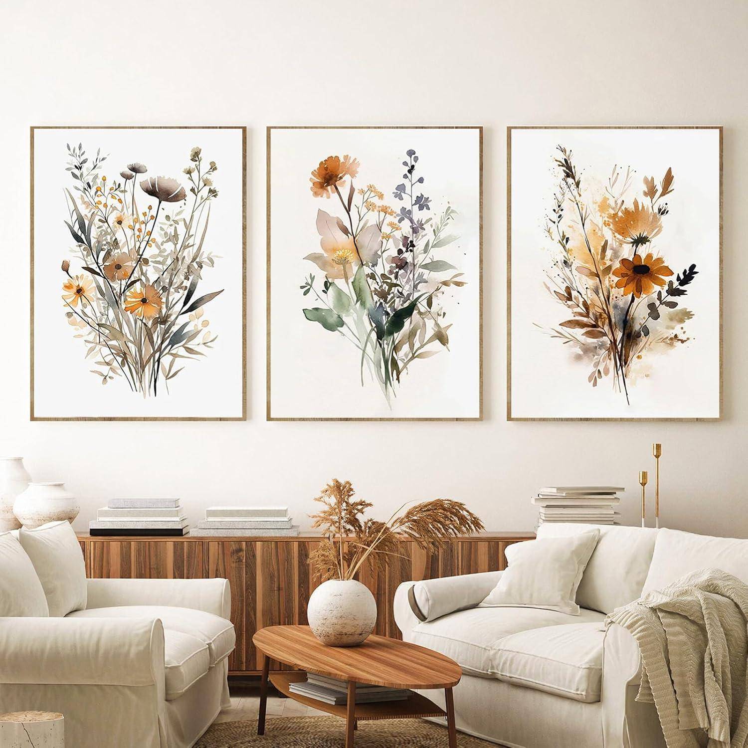 Poster 3er Set Gouache Blumen Wandbilder 50x70cm