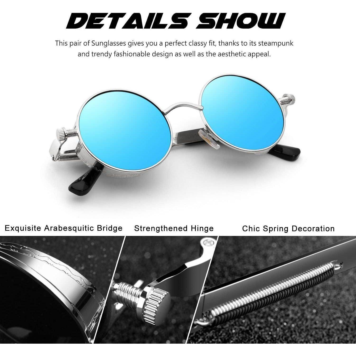 Sonnenbrille Rund Polarisiert 1.4 Silber Verspiegelte Blau