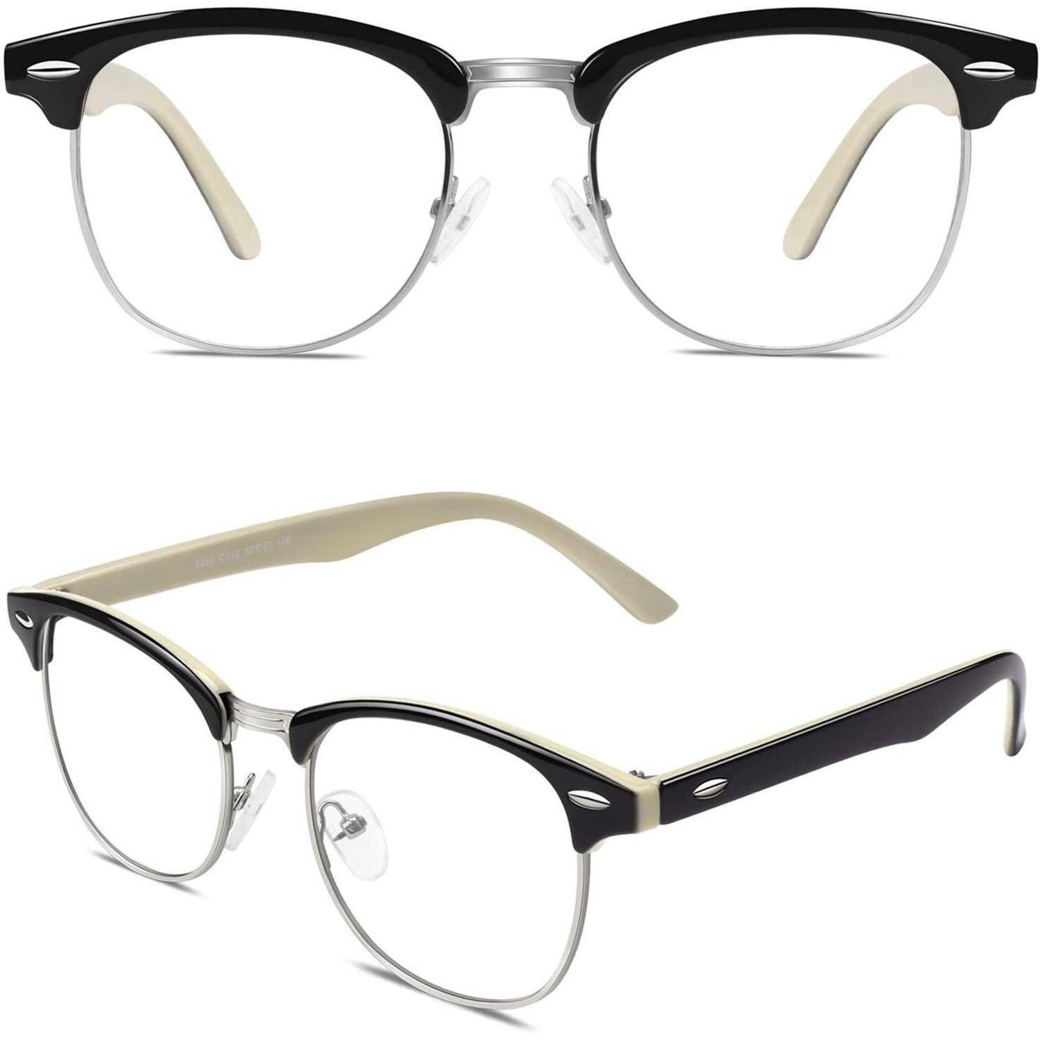 Brille Halbrahmen Nerd Fensterglas Damen Herren UV400 Schwarz Gelb