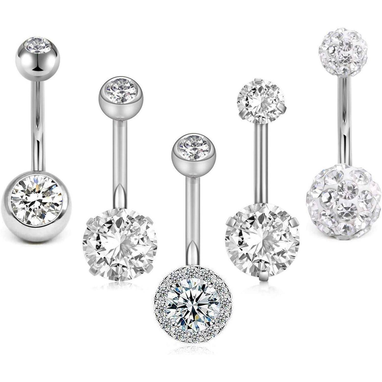 Bauchnabelpiercing Barbell 5Stk 14Gauge 316L Rosegold Silber Stil-2