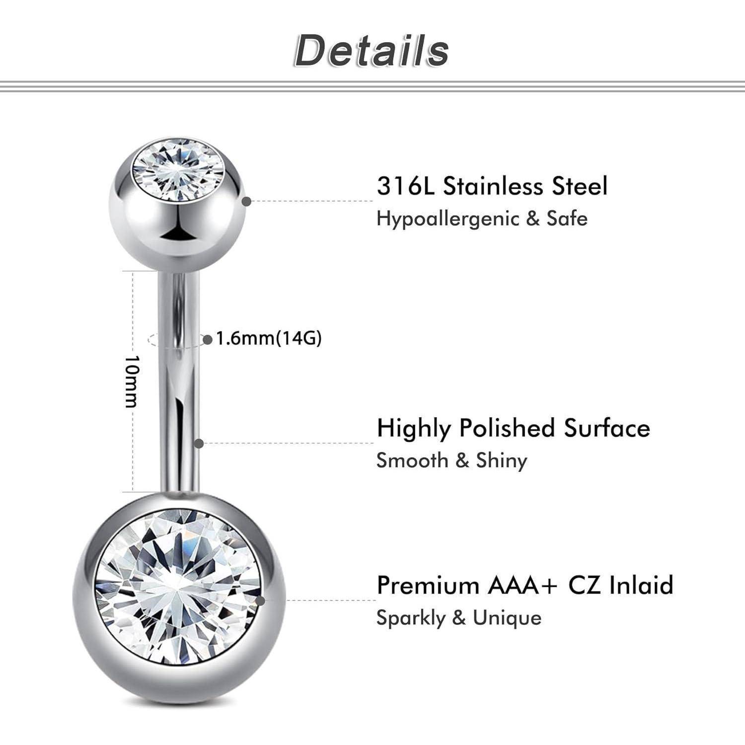 Bauchnabelpiercing Barbell 5Stk 14Gauge 316L Rosegold Silber Stil-2