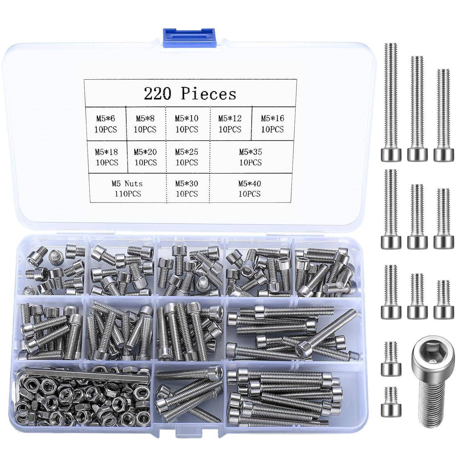Schraubensatz Sechskantschrauben Edelstahl Muttern M5 Silber 220
