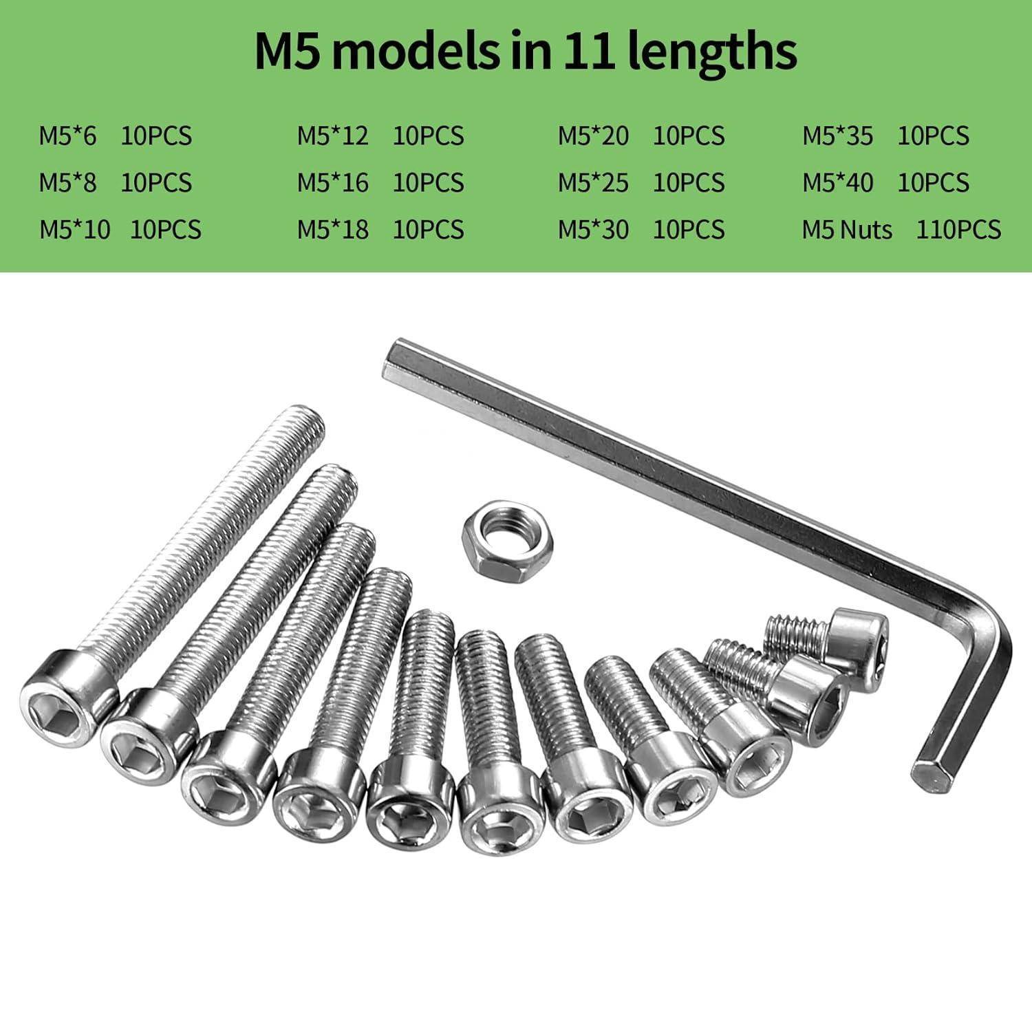 Schraubensatz Sechskantschrauben Edelstahl Muttern M5 Silber 220