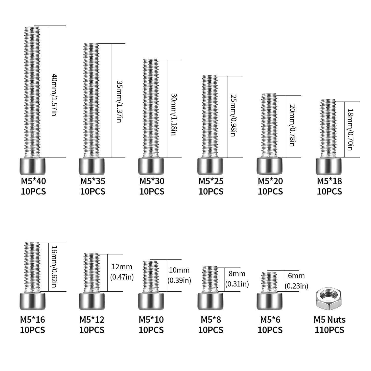 Schraubensatz Sechskantschrauben Edelstahl Muttern M5 Silber 220