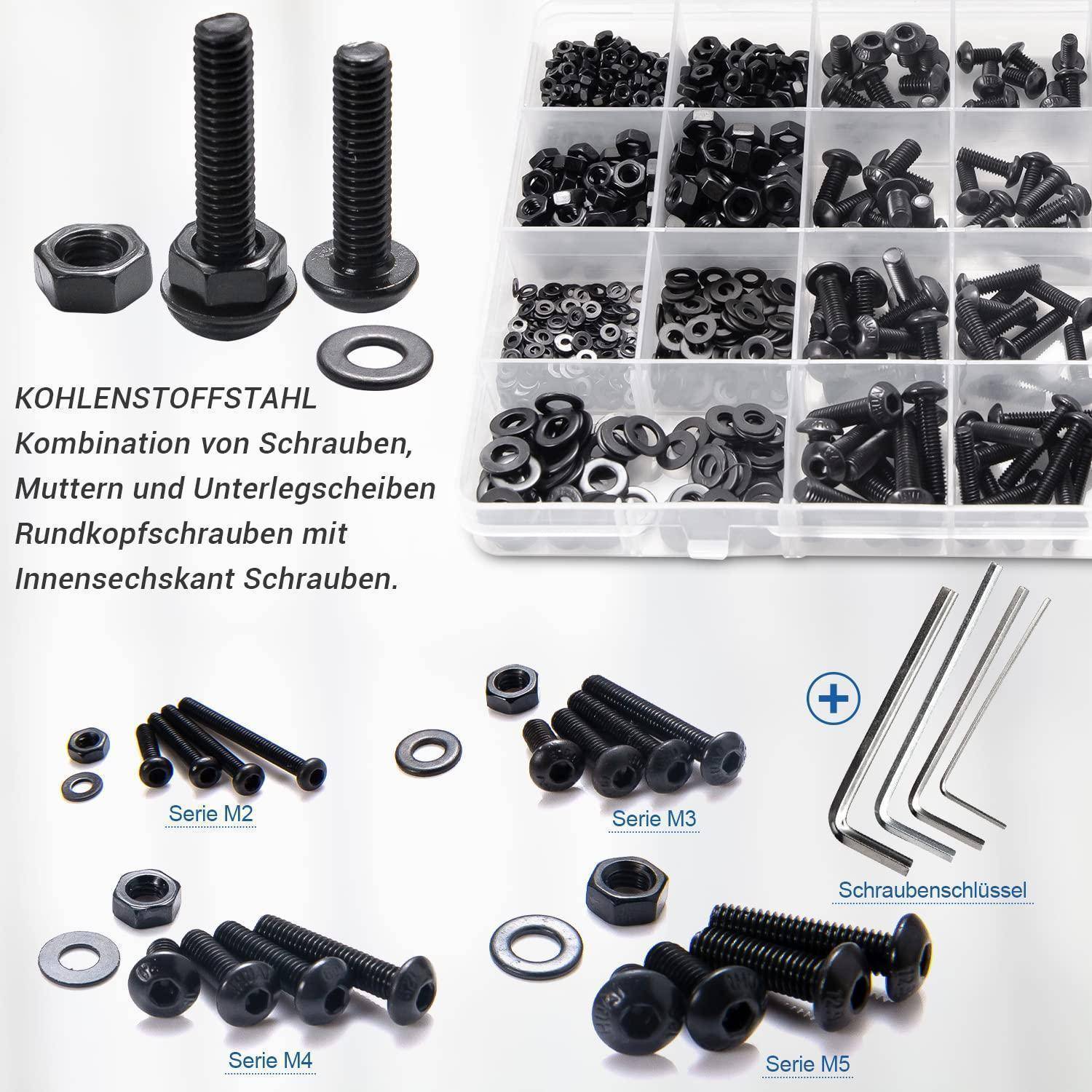 Schrauben Set 1060 M2 M3 M4 M5 Muttern Innensechskant Knopfschrauben