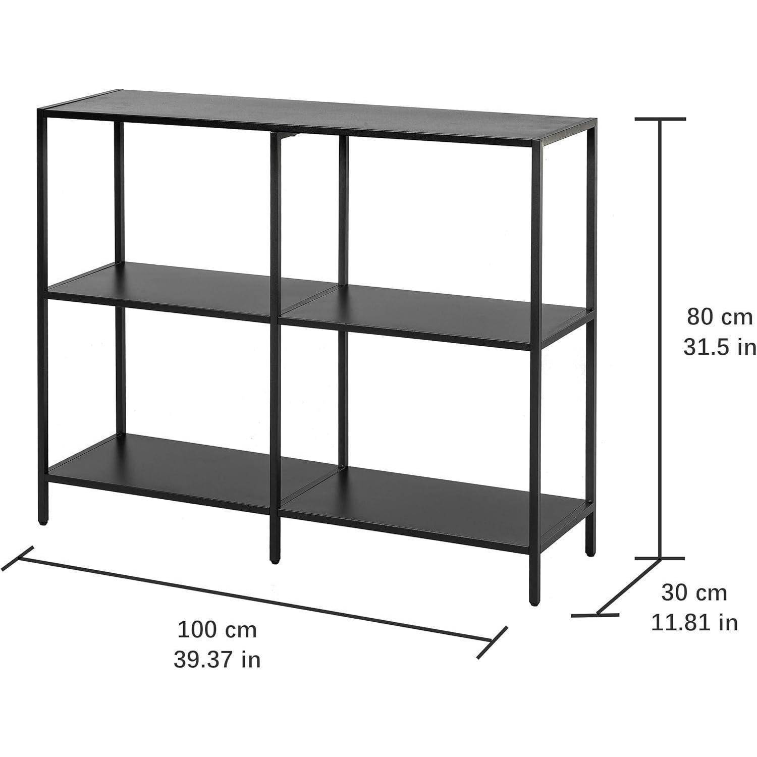 Konsolentisch Metall 3 Ablagen Sofatisch Schwarz 100×30×80cm