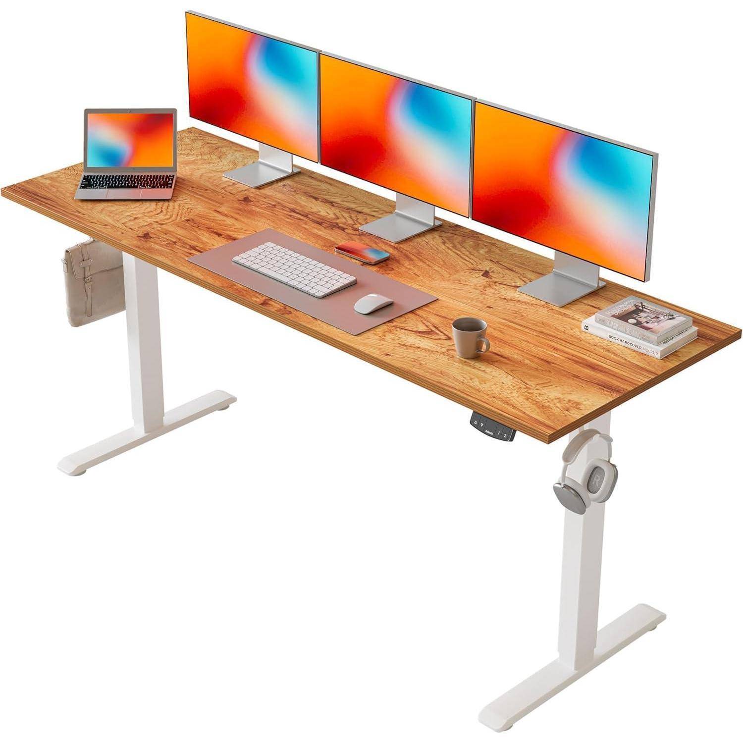 Schreibtisch Höhenverstellbar Elektrisch Memory Hellbraun 160 x 60 cm