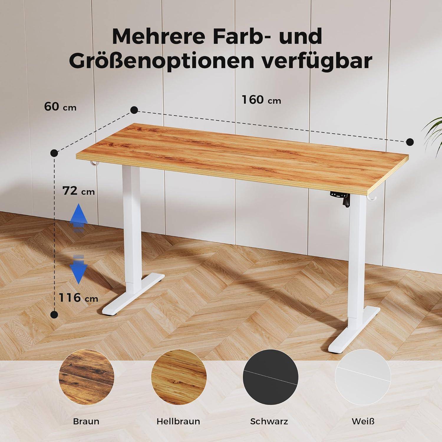 Schreibtisch Höhenverstellbar Elektrisch Memory Hellbraun 160 x 60 cm