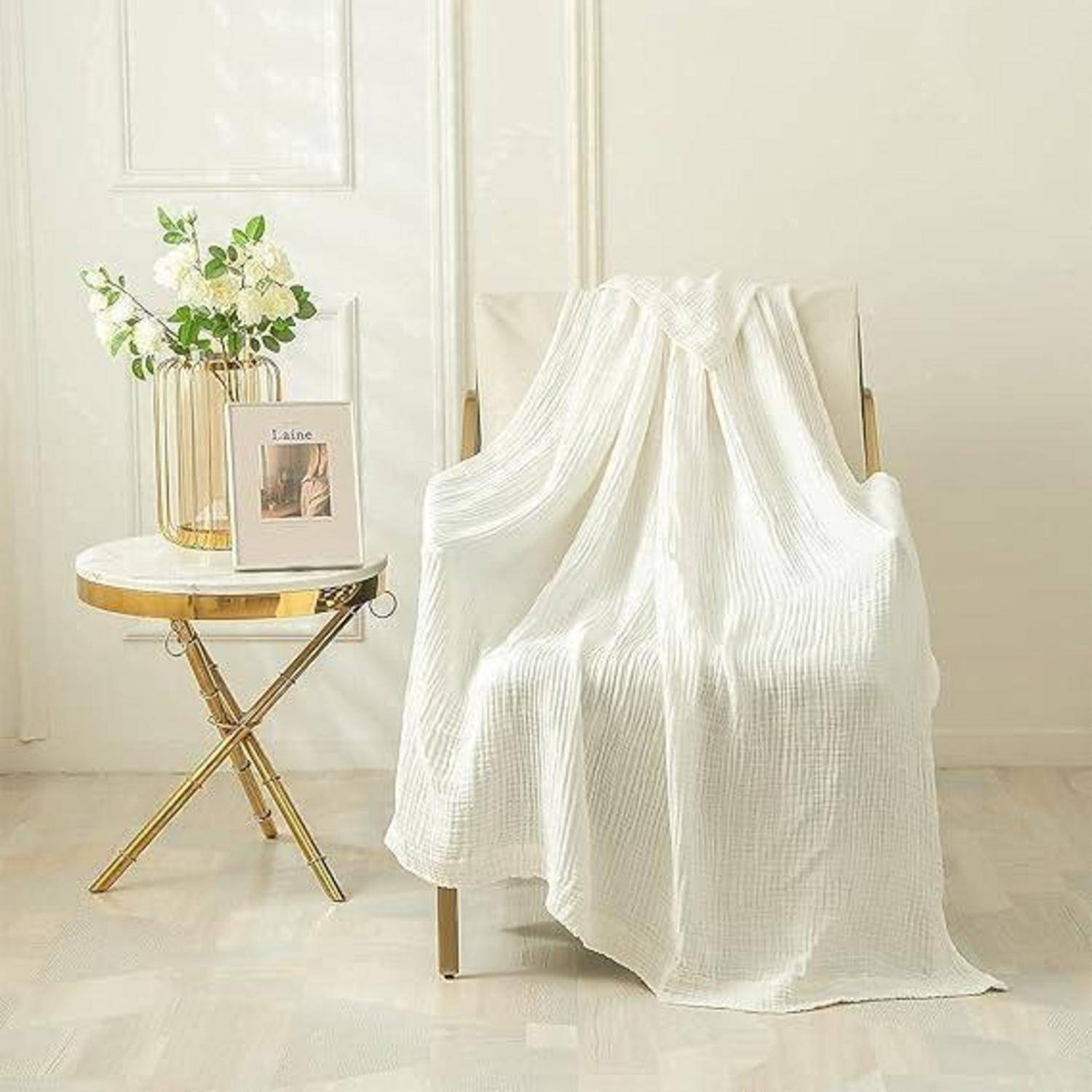 Decke Baumwolle Musselin Kuscheldecke Sofadecke 127 x 177 cm 02-weiß