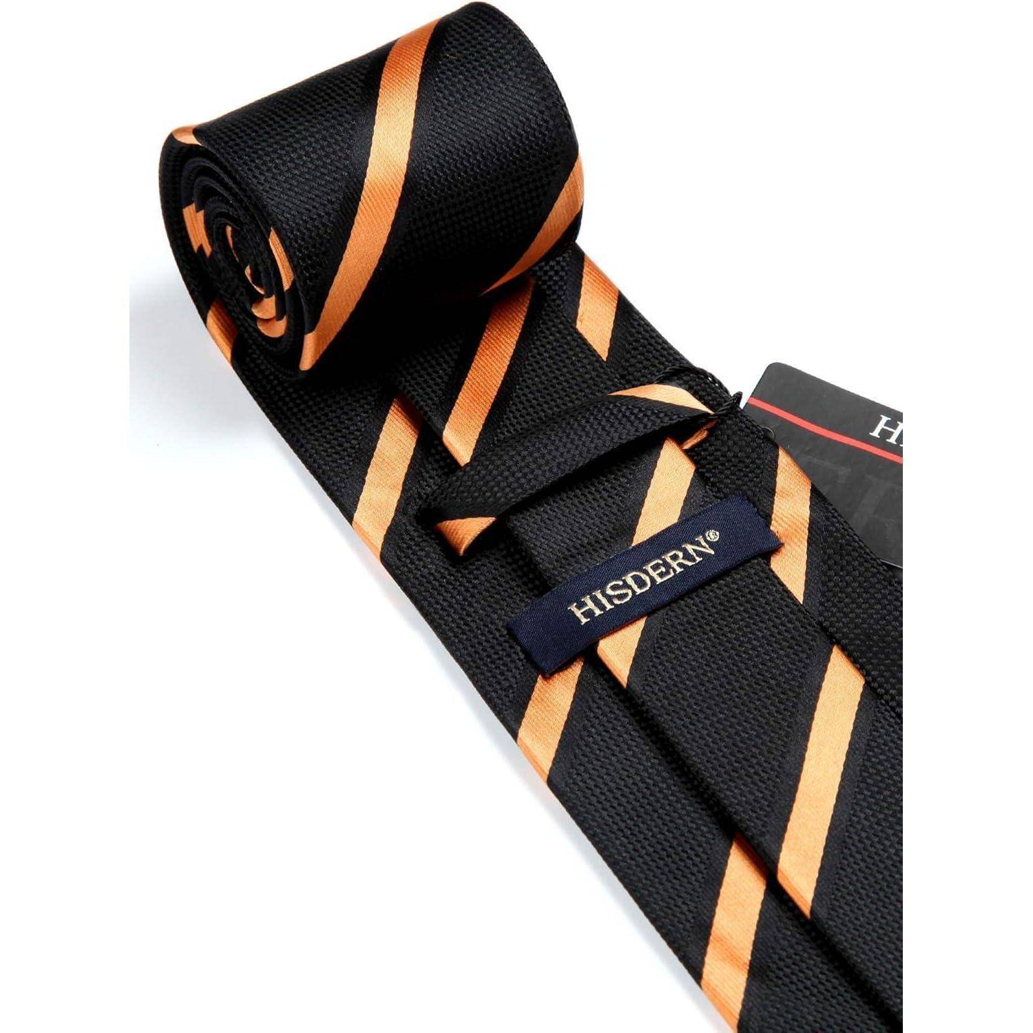 Krawatte Einstecktuch Set Herren gestreift Hochzeit Orange und Schwarz