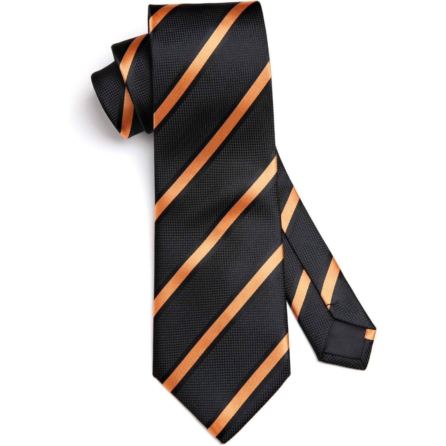 Krawatte Einstecktuch Set Herren gestreift Hochzeit Orange und Schwarz