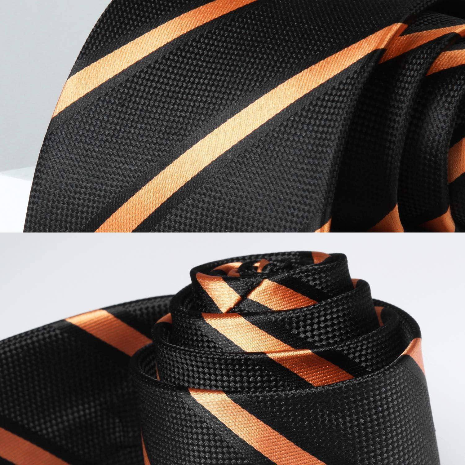 Krawatte Einstecktuch Set Herren gestreift Hochzeit Orange und Schwarz