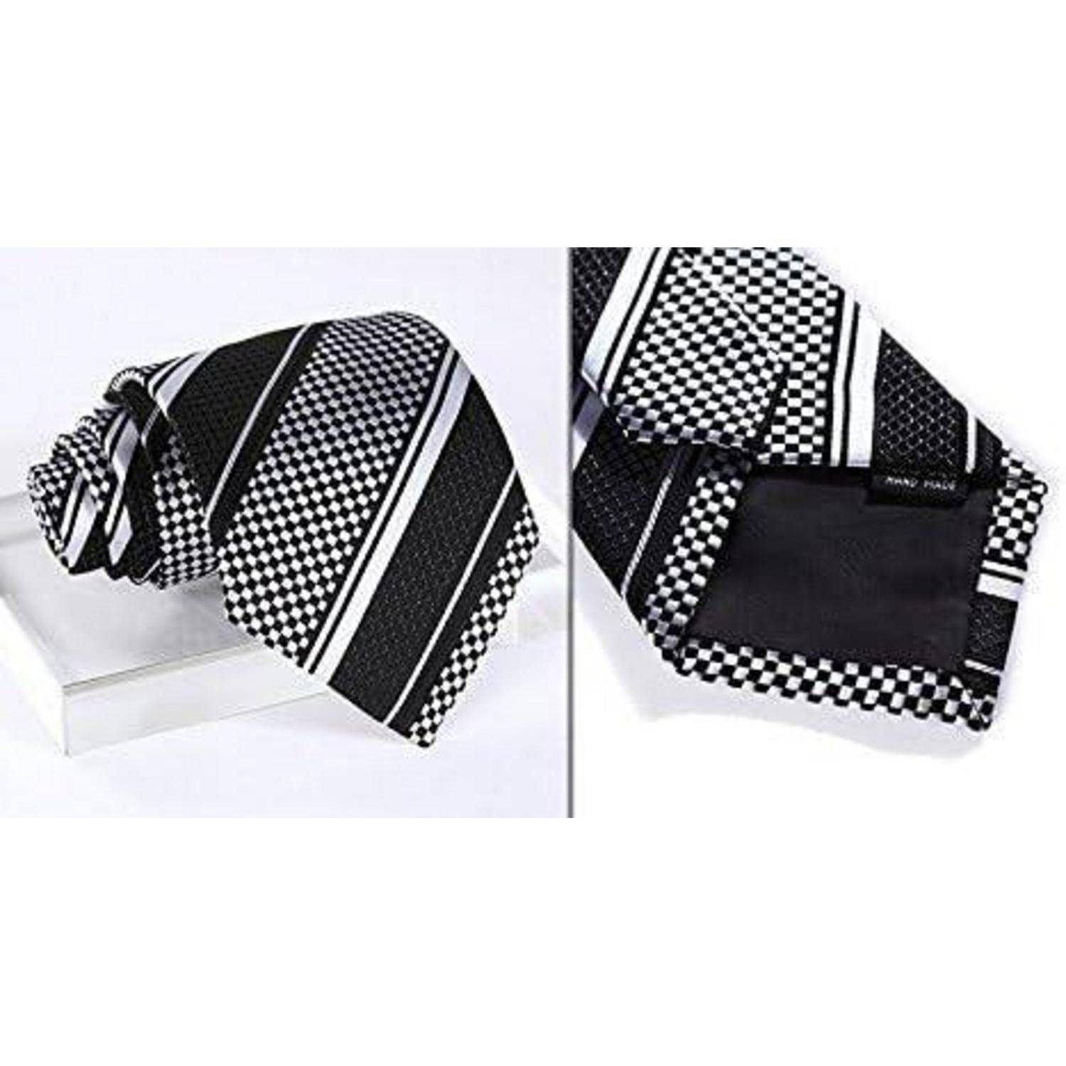 Krawatte Herren Gestreift Hochzeit Einstecktuch Set Schwarz Weiss