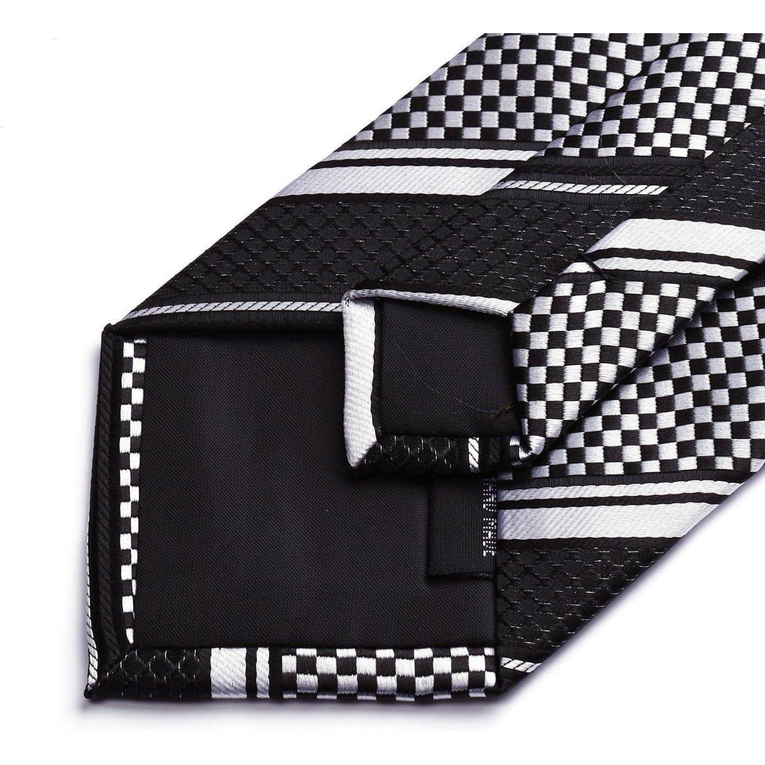 Krawatte Herren Gestreift Hochzeit Einstecktuch Set Schwarz Weiss