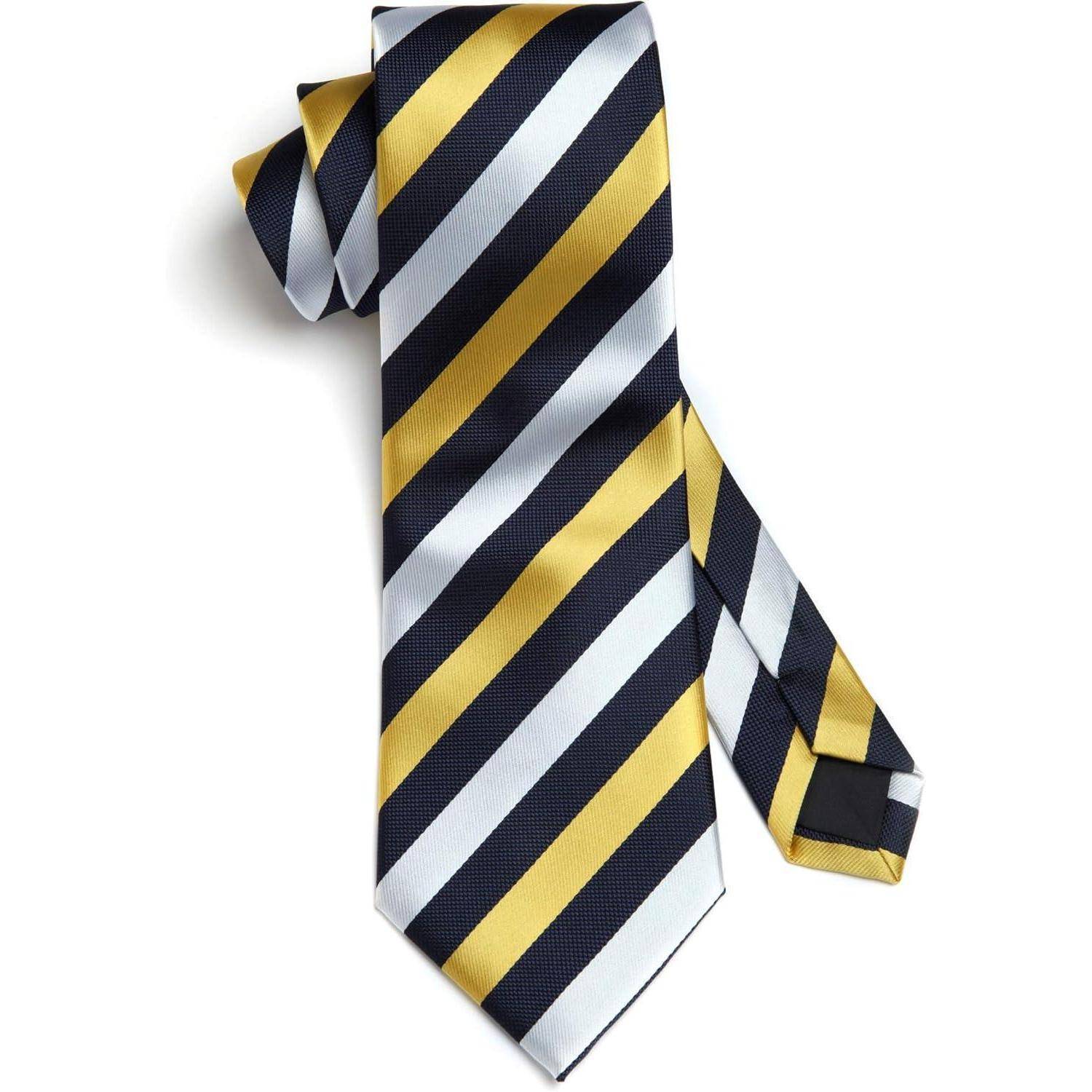 Krawatte Herren gestreift Hochzeit Einstecktuch Marineblau Gelb Weiß