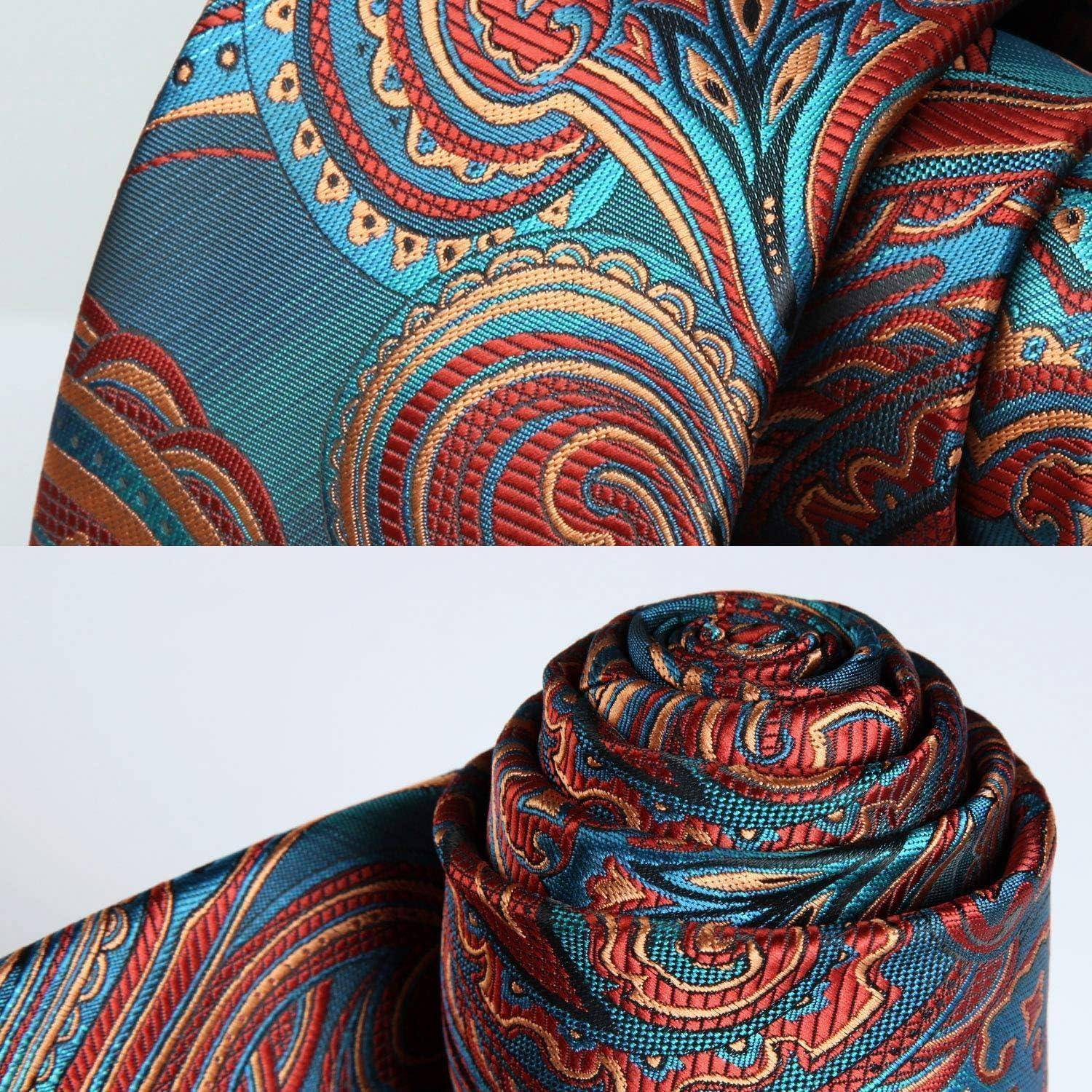 Krawatte Herren Hochzeit Einstecktuch Paisley Set Blau & Burgund