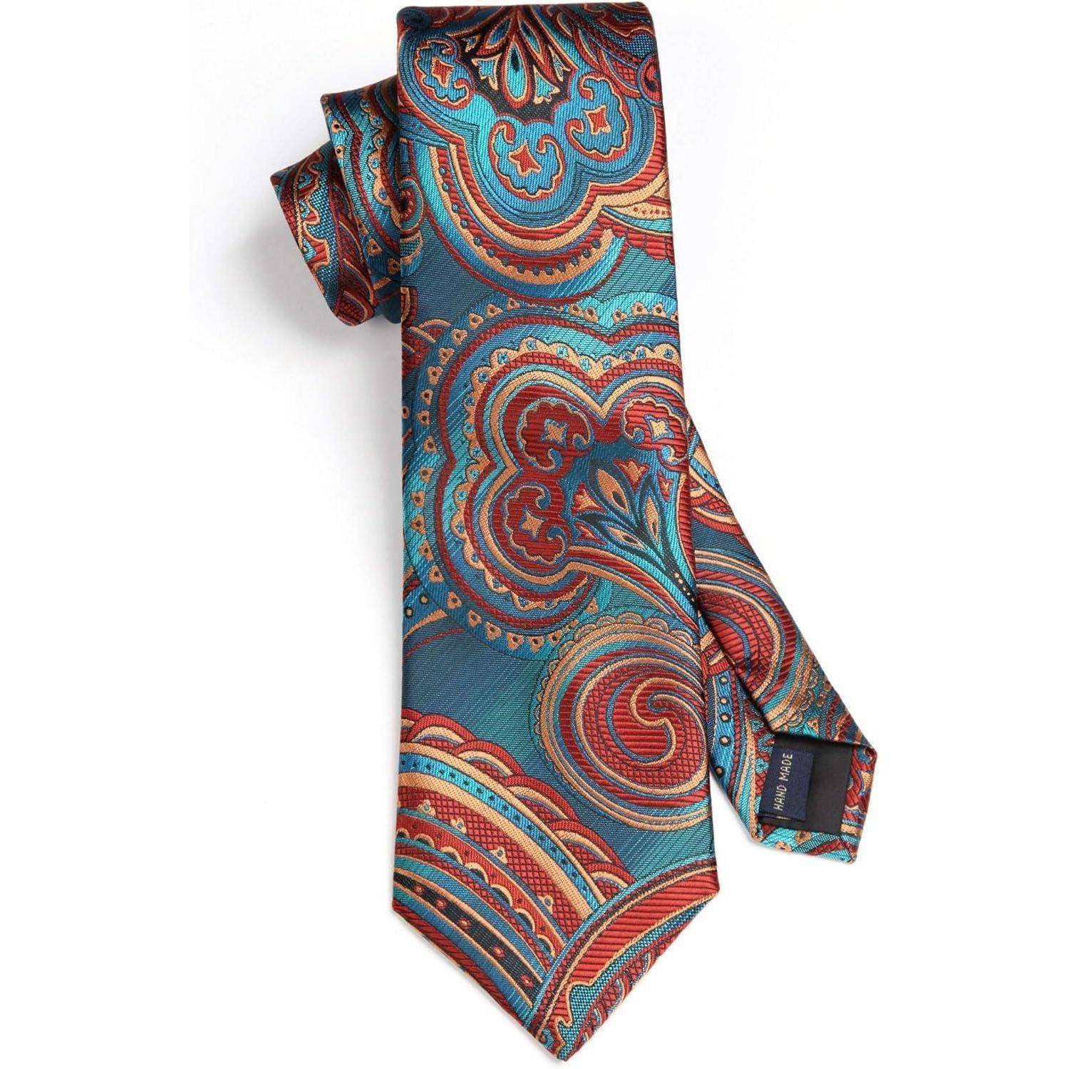 Krawatte Herren Hochzeit Einstecktuch Paisley Set Blau & Burgund