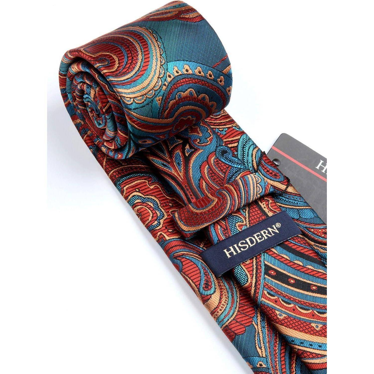 Krawatte Herren Hochzeit Einstecktuch Paisley Set Blau & Burgund