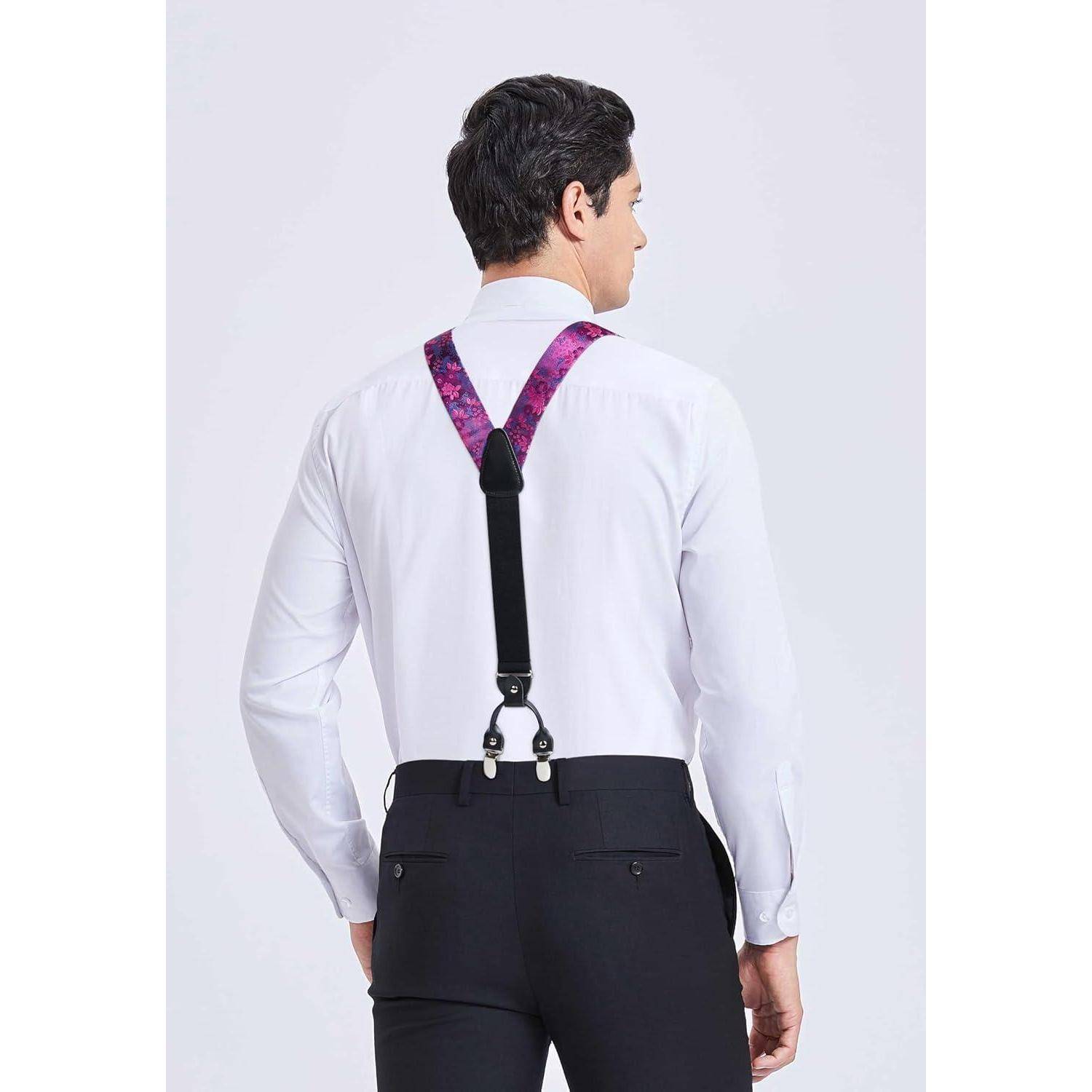 Hosenträger Herren Fliege Einstecktuch Set Lila Floral