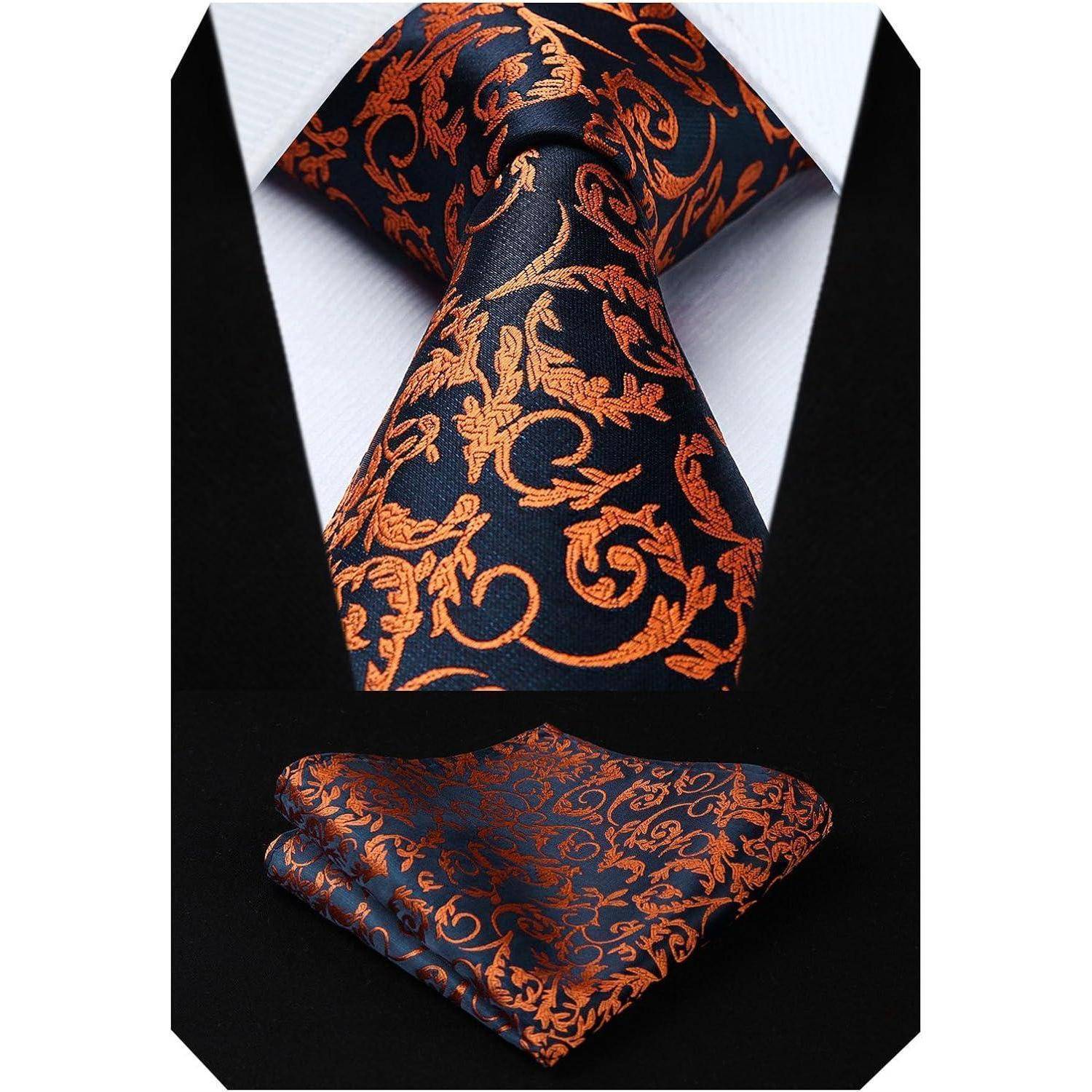 Krawatten Herren Hochzeit Einstecktuch Paisley Set Orange Marineblau
