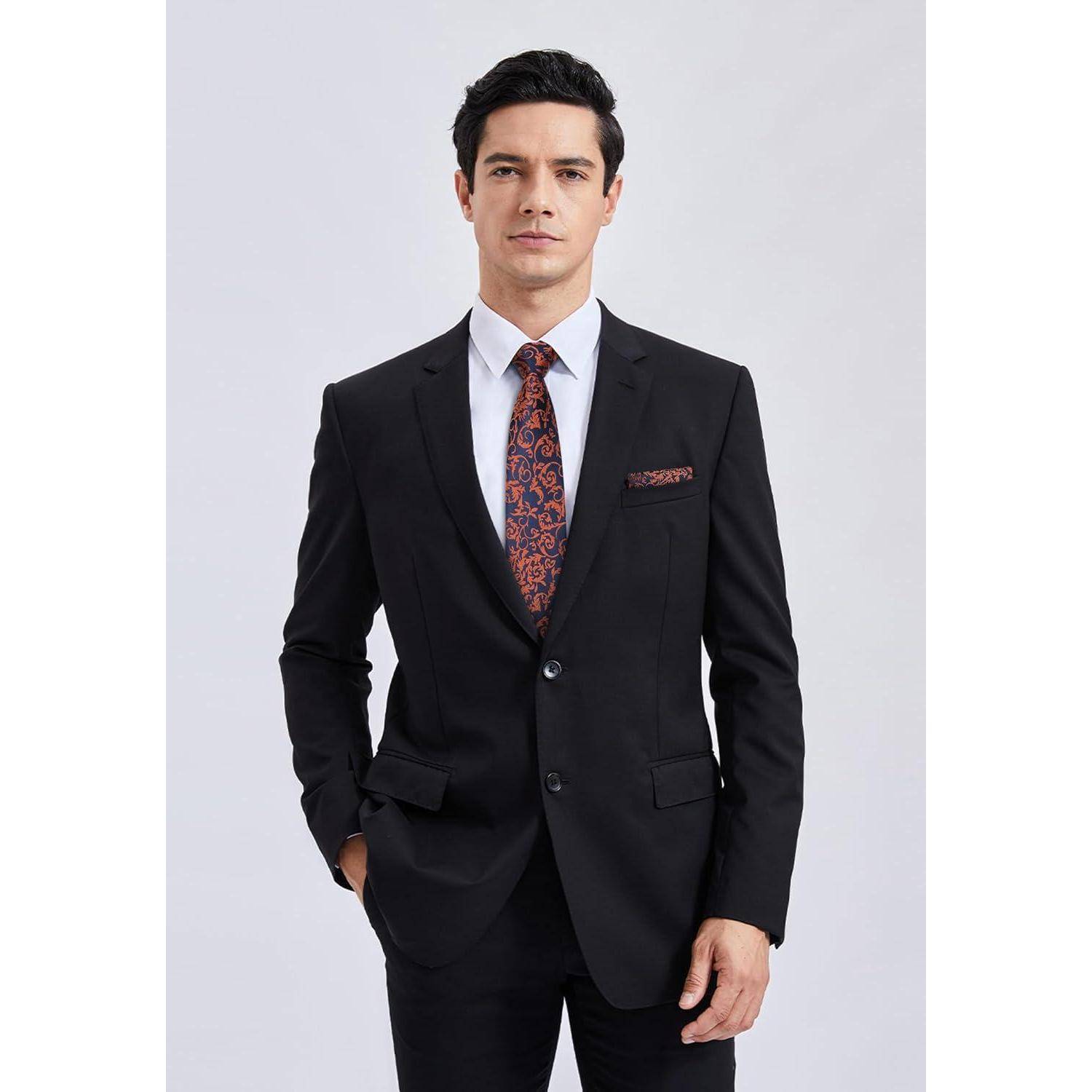Krawatten Herren Hochzeit Einstecktuch Paisley Set Orange Marineblau